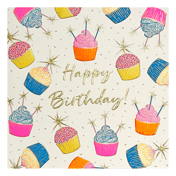 Cupcake-themed birthday card with sprinkles, perfect for sweet celebrations.