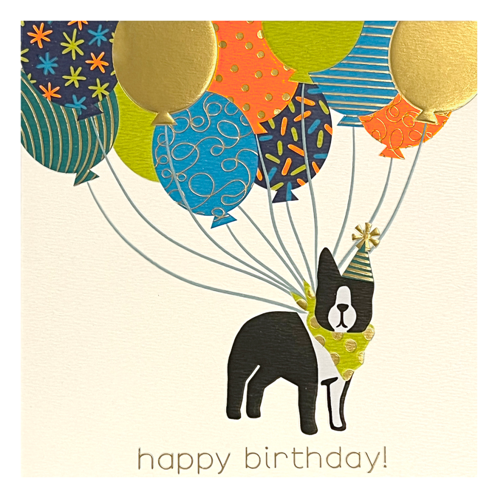Birthday Dog With Balloons Greeting Card - Lady Jayne