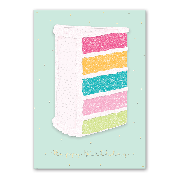 Colorful cake slice birthday card, ideal for vibrant and joyful wishes.