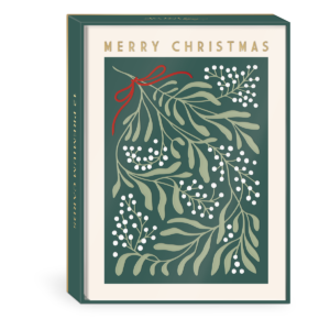 Mistletoe-themed boxed holiday cards, perfect for spreading festive cheer.