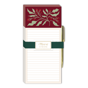 Holly-themed magnetic list pad, perfect for holiday reminders and lists.