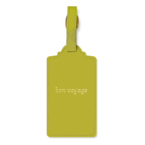 Lime solid luggage tag with hazy floral designs, perfect for travel organization.