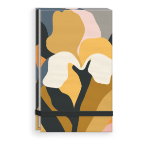 Iris-themed fabric notepad, ideal for capturing thoughts and plans.