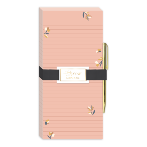 Pink magnetic list pad with ditsy designs, perfect for keeping tasks handy.