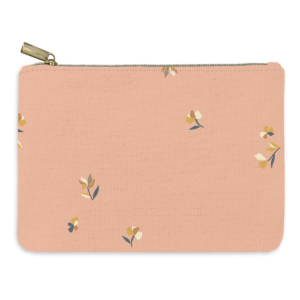 Colorblock pouch with ditsy designs, perfect for carrying essentials.