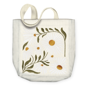 Daisy-themed canvas tote, great for eco-friendly outings.