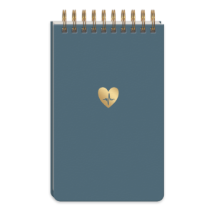 Heart-themed spiral notepad, ideal for jotting down medical notes.