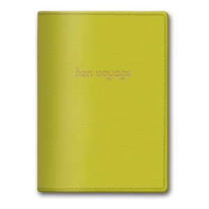 Lime solid passport cover with hazy floral patterns, perfect for stylish travel.