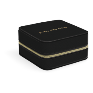 Black solid jewelry case with hazy floral designs, perfect for organizing accessories.