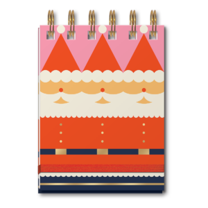 Santa-themed spiral notepad with geometric designs, perfect for holiday notes.