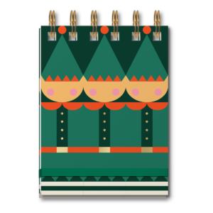 Elf-themed spiral notepad, great for holiday task management.