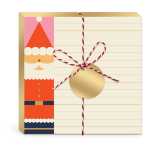 Santa-themed square notepad with geometric designs, ideal for holiday notes.