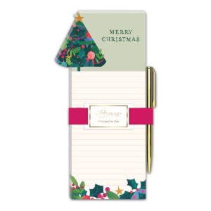 Tree-themed die-cut notepad, great for holiday notes and reminders.