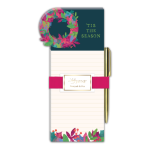 Wreath-themed die-cut notepad, perfect for festive note-taking.