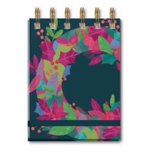 Wreath-themed spiral notepad, perfect for festive note-taking.