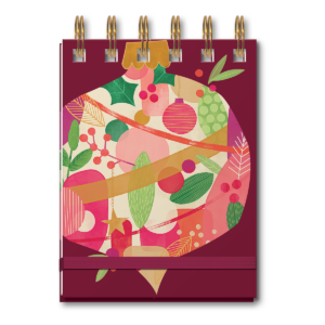 Ornament-themed spiral notepad, great for festive reminders.