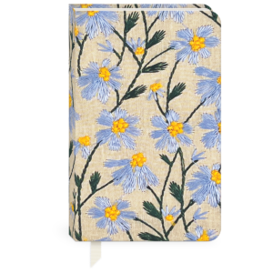 Periwinkle-themed fabric journal, ideal for jotting down thoughts and inspirations.