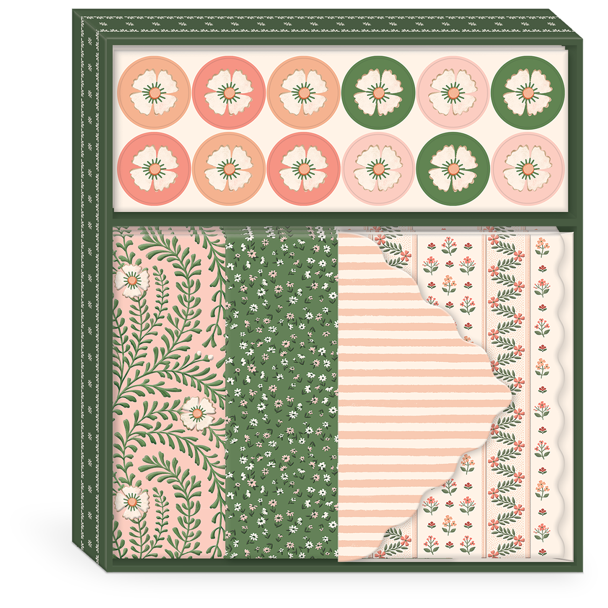 Pink and green floral stationery set, ideal for stylish correspondence.