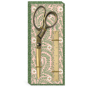 Antique gold scissor and ruler set, perfect for crafters and professionals.