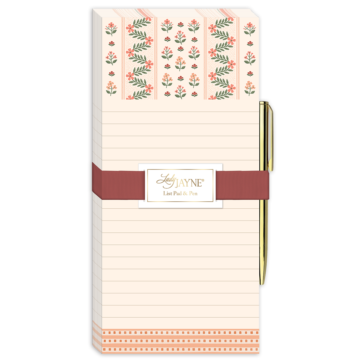Coral stripe magnetic list pad, ideal for jotting down reminders.