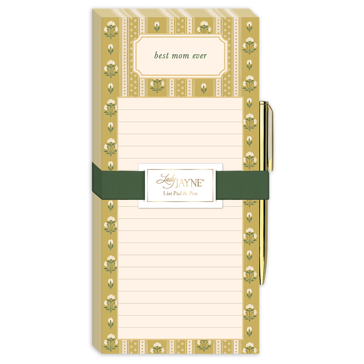 Mustard stripe magnetic list pad, perfect for keeping notes handy.