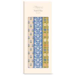Blue mustard floral nail file set, great for festive pampering.