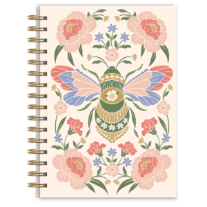 Bee-themed spiral journal, great for capturing ideas and dreams.