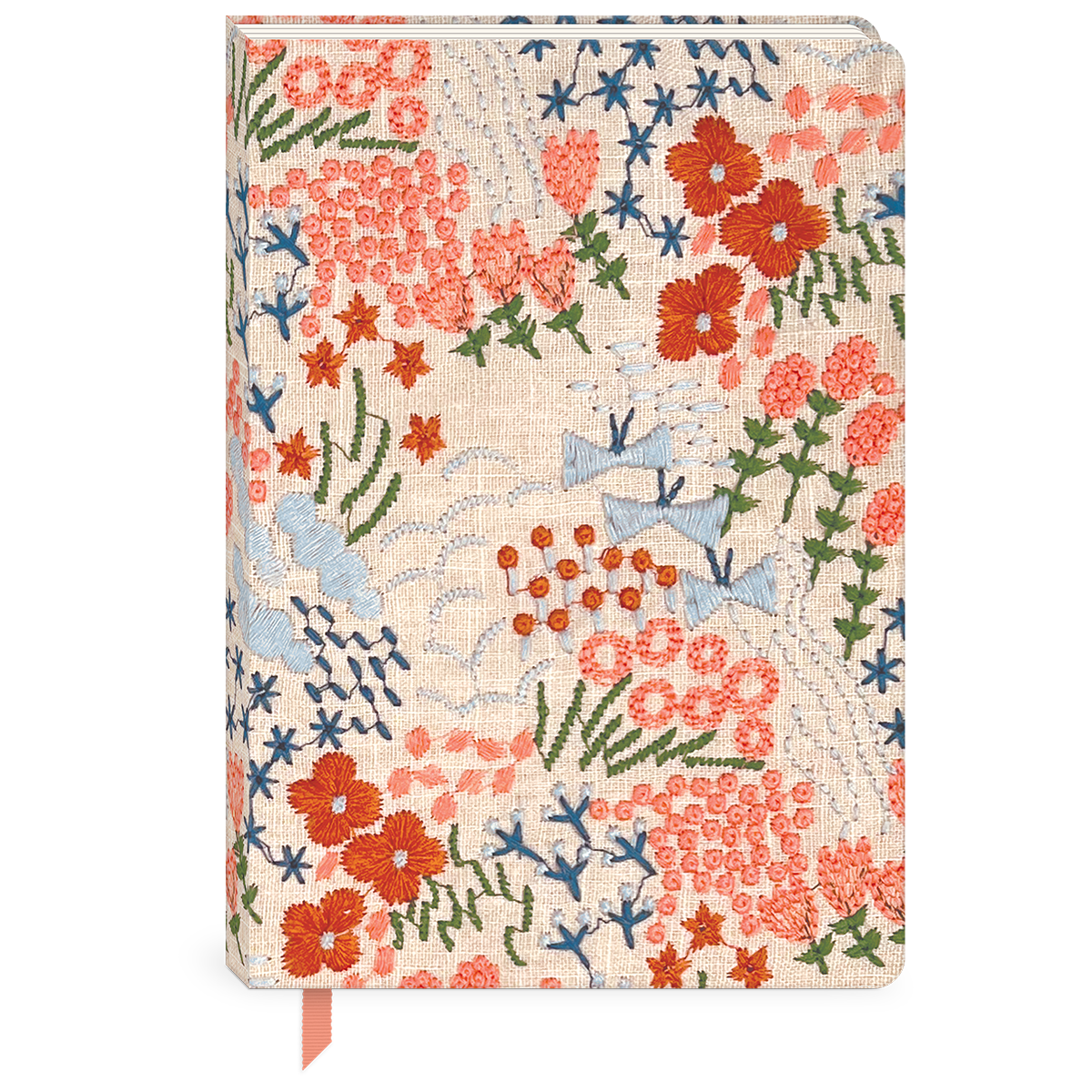 Multi-embroidered fabric journal, great for stylish note-taking.