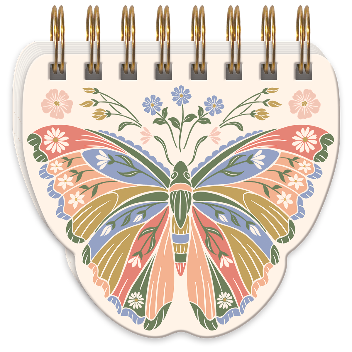 Butterfly-themed spiral notepad, great for organized note-taking.