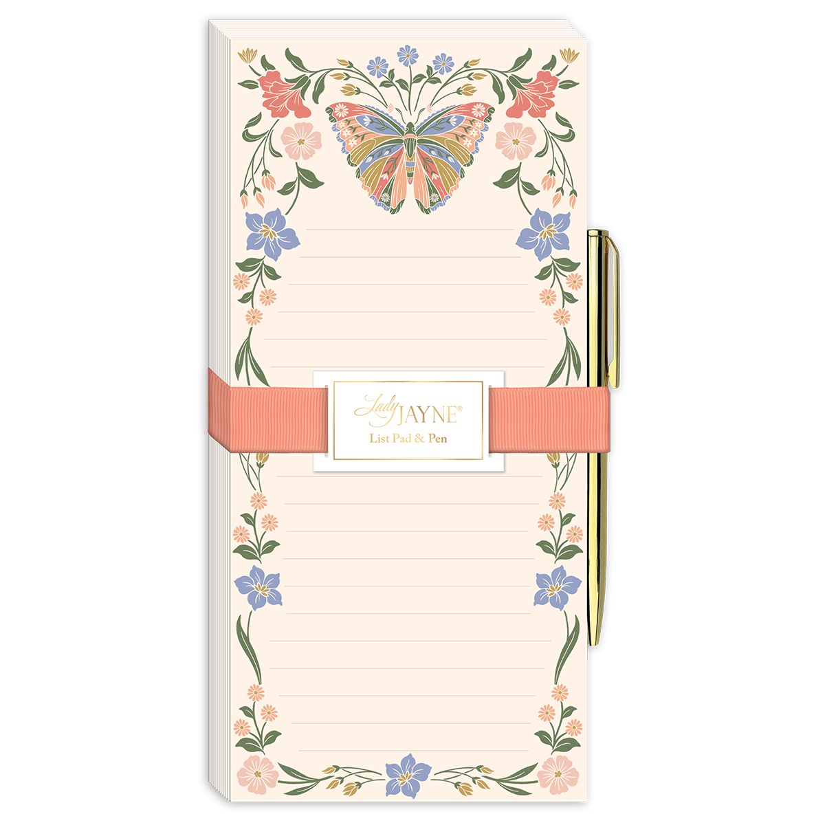 Butterfly-themed magnetic list pad, perfect for keeping tasks organized.