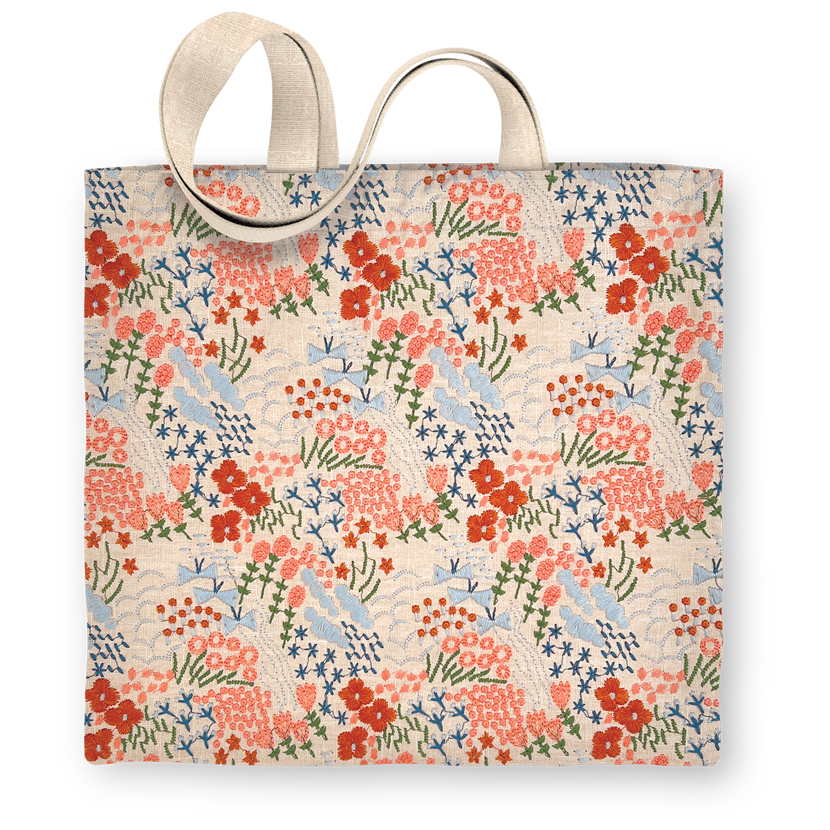 Multi-embroidered tote, great for eco-friendly outings.