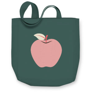 Pink apple tote, great for carrying books and supplies.